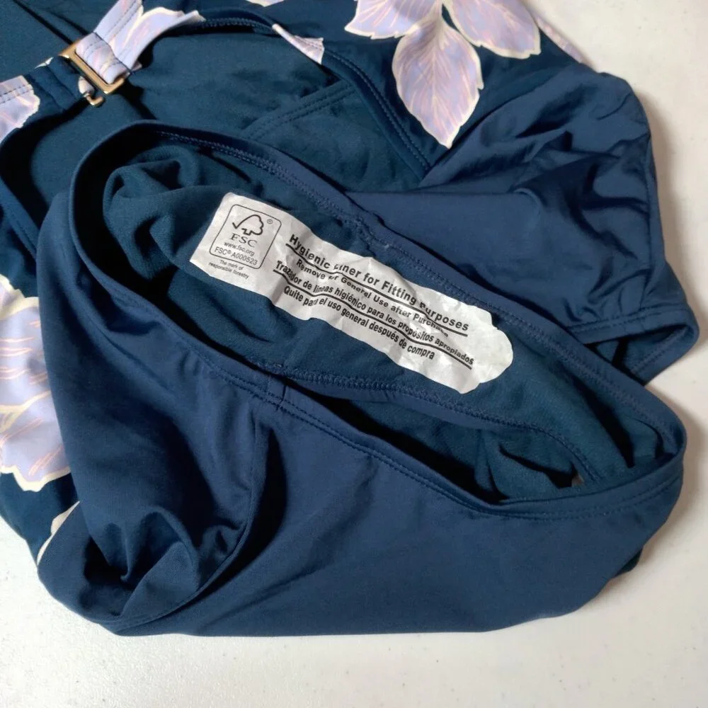 Catalina Swimwear Bathing Suit One Piece Medium Blue Purple Floral Tank Swim - Picture 11 of 16